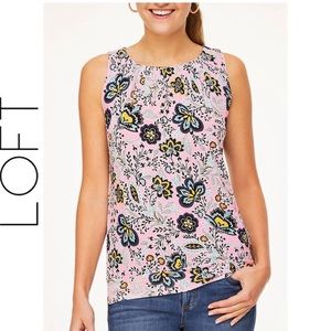 Loft pink floral banded bottom tank